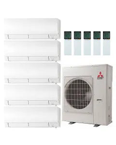 The Mitsubishi Outdoor Multi-Zone Condenser (MXZ) includes four indoor units, one outdoor unit, ENERGY STAR efficiency, and four remotes for individual room comfort.