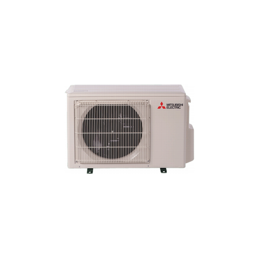 The Mitsubishi Outdoor Single Zone Universal Standard Condenser (MUZ,MUY-GL) features an inverter-driven compressor, visible fan, and protective grille, shown here against a white background.