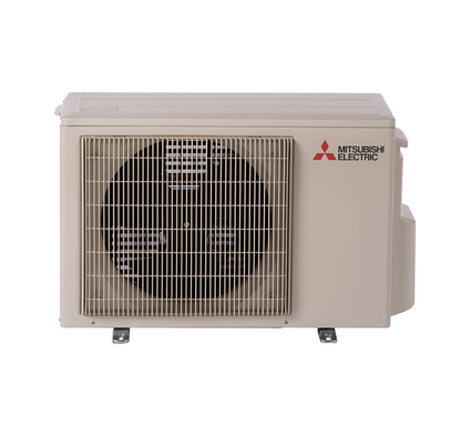 Mitsubishi Outdoor Single Zone Universal Condenser (SUZ) features a compact compressor, protective front grille, and visible fan.