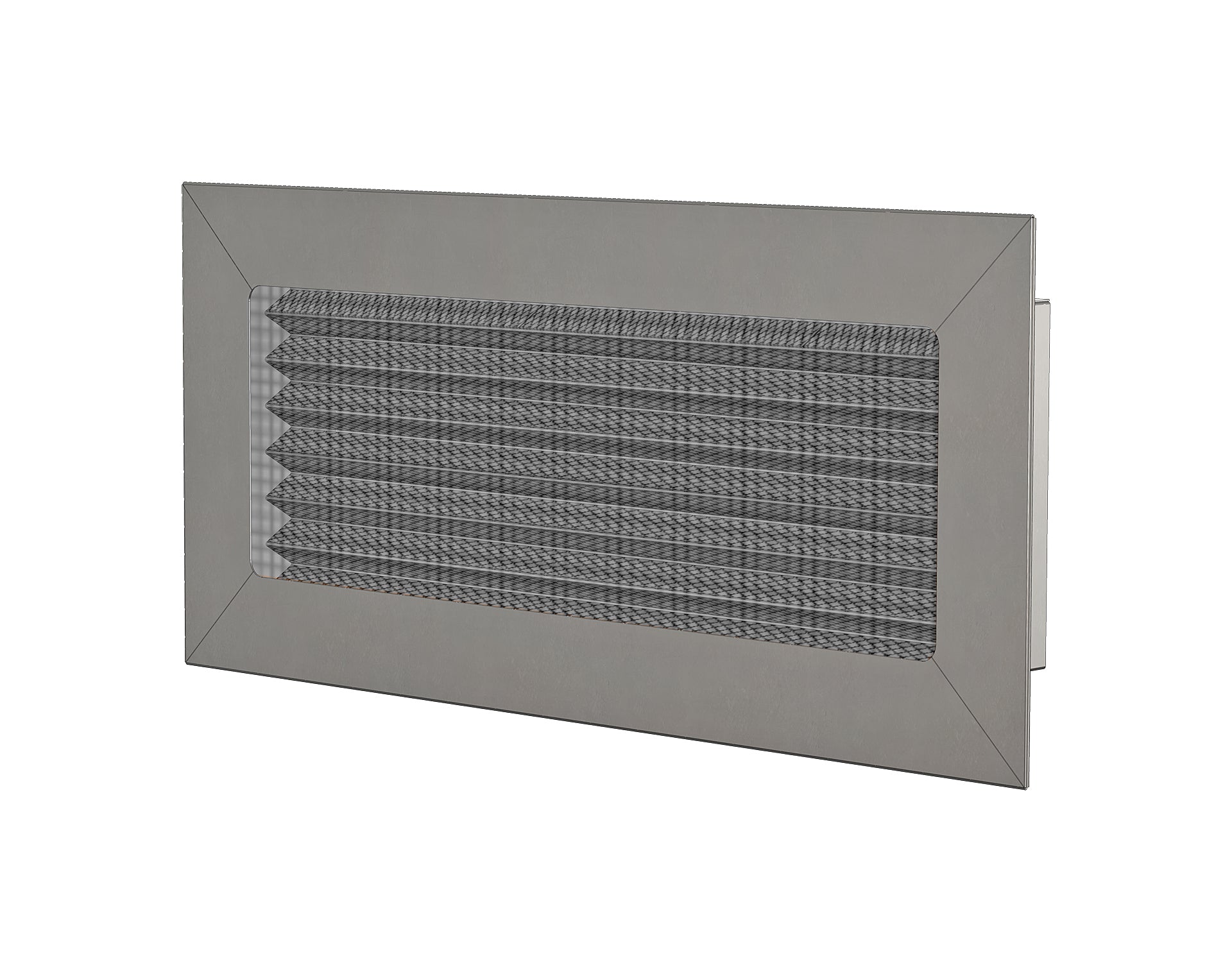 The Thunderbird Stainless Steel Ember-Resistant Foundation Vent Flush Mount, featuring horizontal slats and a solid frame, is shown at an angle against a white background.